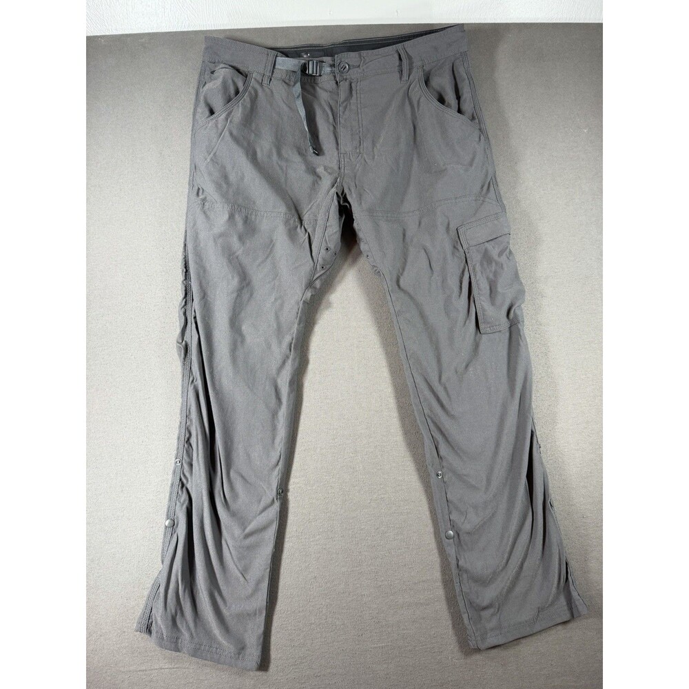 Prana Zion Pants Men 36x30 Gray Nylon Blend Stretch Hiking Outdoor Belted